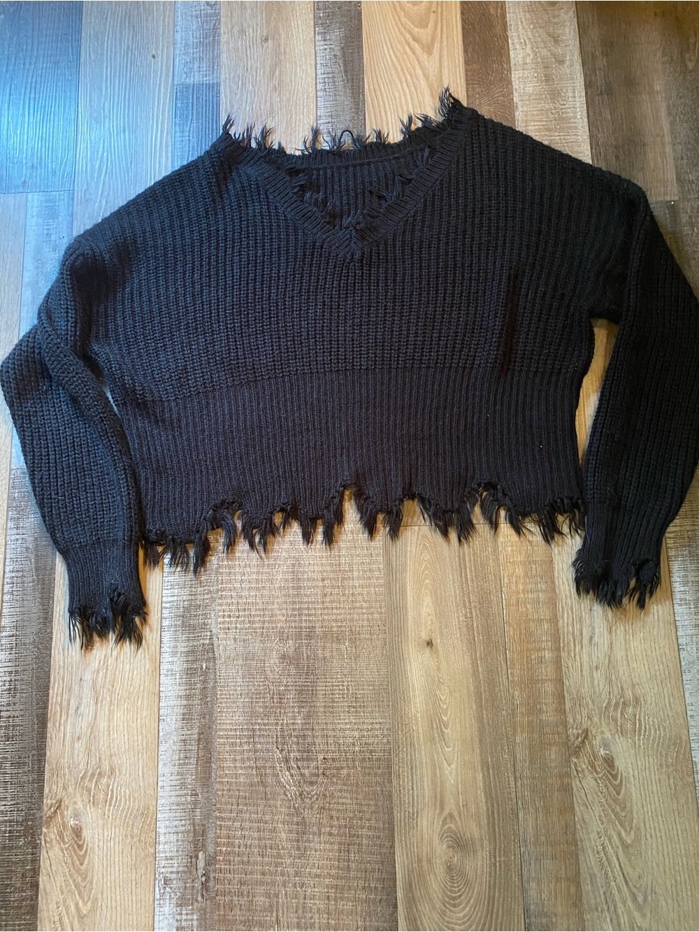 Source Unknown Black Distressed V-Neck Sweater